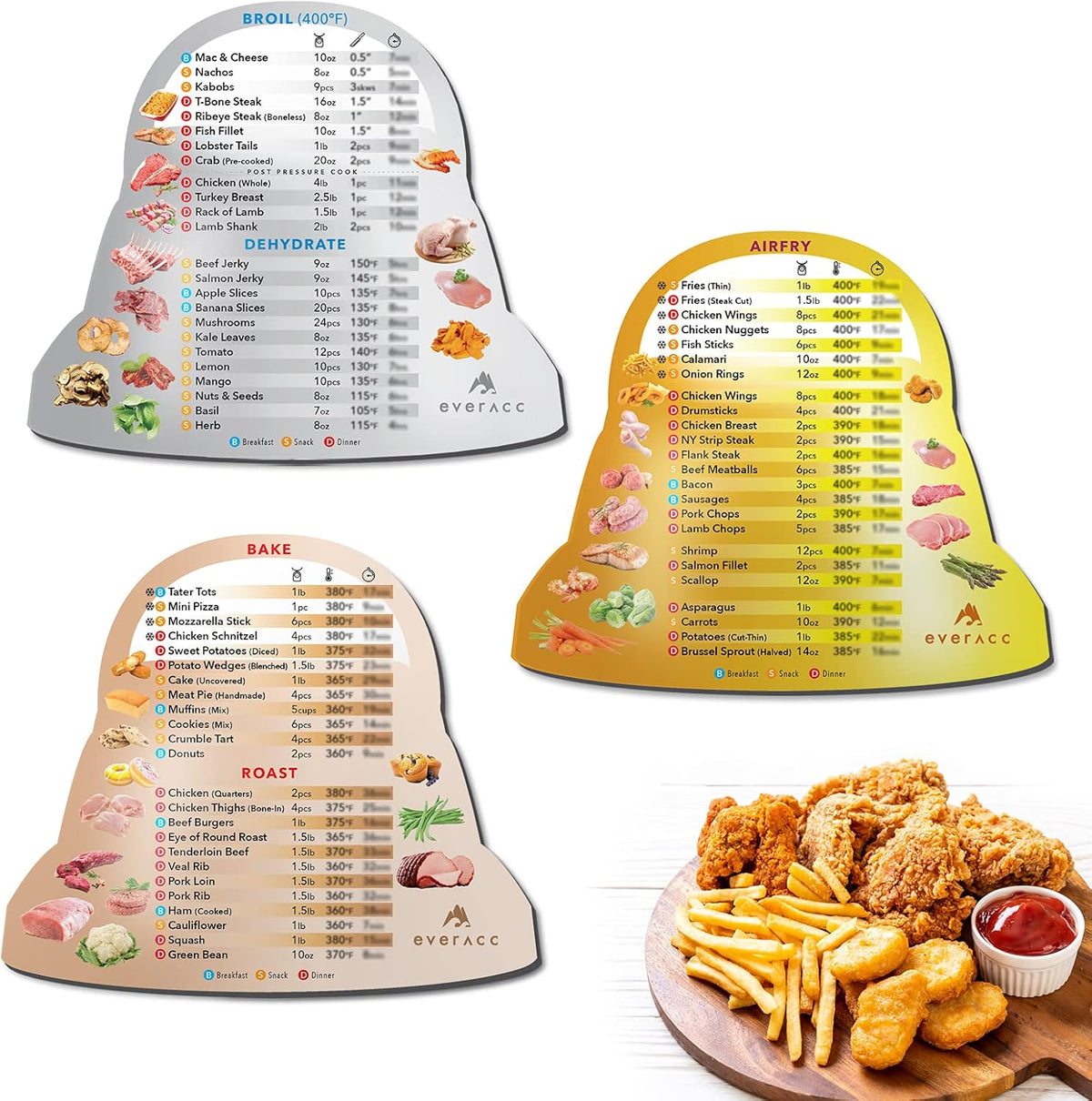 Air Fryer Magnetic Cheat Sheet Set, Instapot Air Fryer Accessories Cooking Times Chart, Instant Pot Airfryer Oven Frying Guide Cookbook Magnets (Metallic)