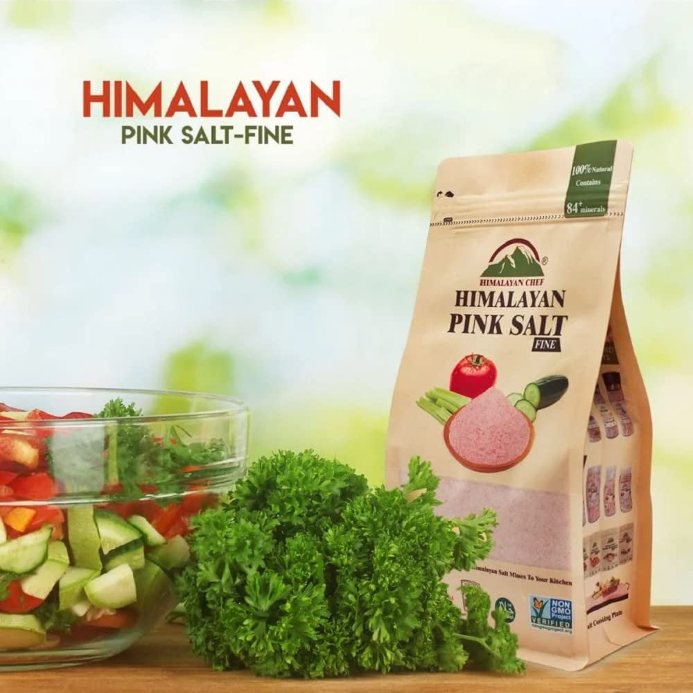 Himalayan Chef Pink Himalayan Salt, Fine Grain - 6 Lbs (6 X 1 Lb Bags), Pure, Natural, Kosher Certified, Non-Gmo, Perfect for Cooking, Seasoning, and Baking